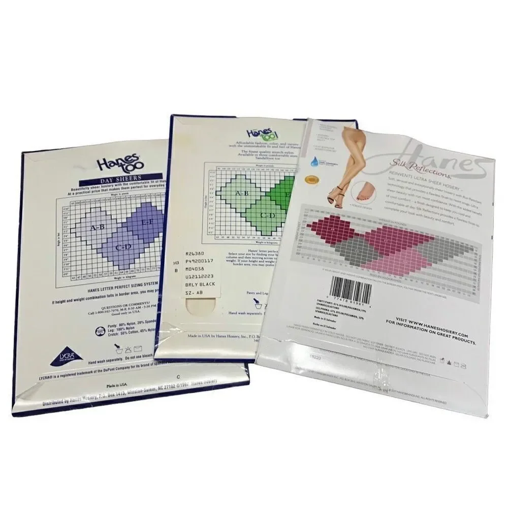 Hanes Too and Hanes Silk Reflections Size AB Bisque, Barley Black and Little Col